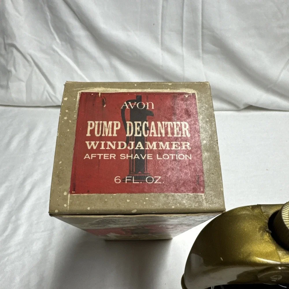 Vintage Avon Hand Water Pump Glass Decanter Leather After Shave Lotion Full